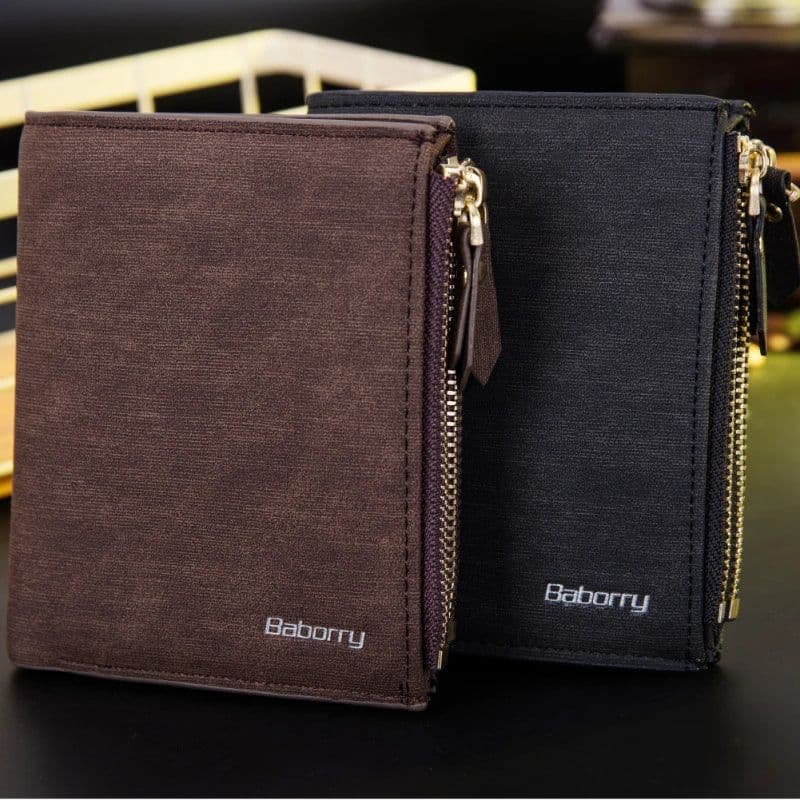 image-RFID Protect Men Wallet Vintage Solid Soft PU Coin Purse Card Holder Short Wallets with Zippers Design Short Luxury Men's Purses