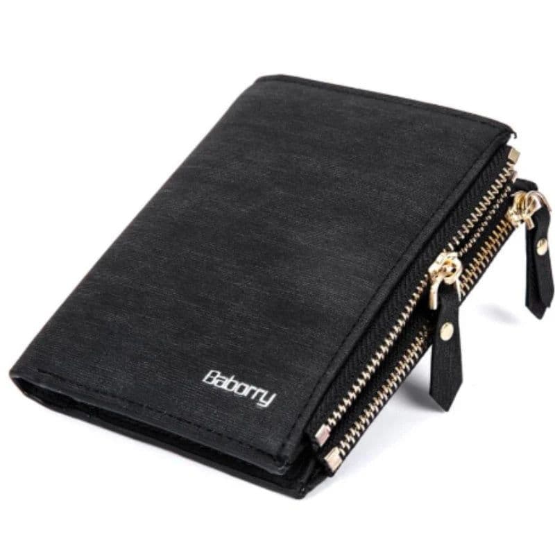 image-RFID Protect Men Wallet Vintage Solid Soft PU Coin Purse Card Holder Short Wallets with Zippers Design Short Luxury Men's Purses