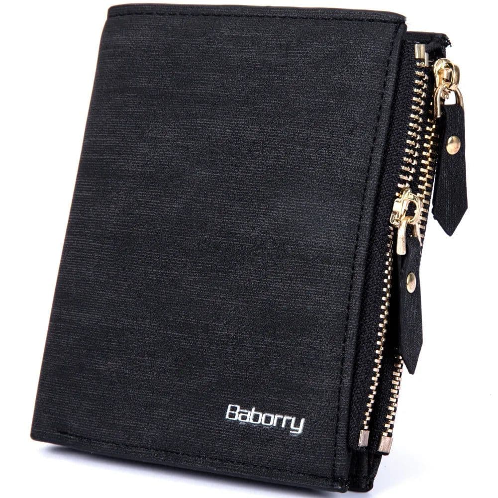 image-RFID Protect Men Wallet Vintage Solid Soft PU Coin Purse Card Holder Short Wallets with Zippers Design Short Luxury Men's Purses
