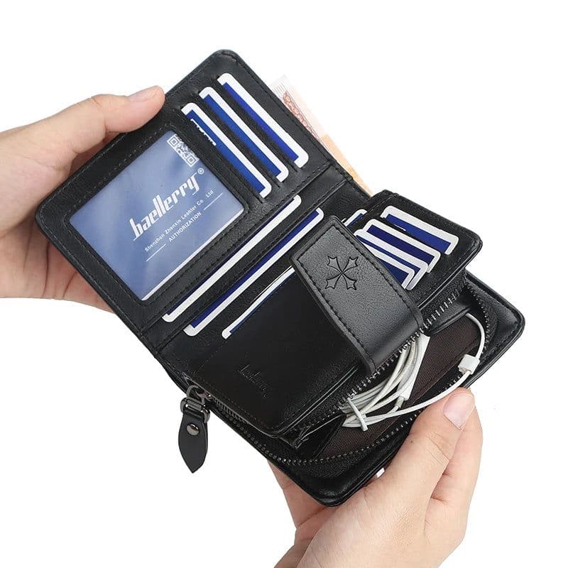 image-New Business Men Wallets Zipper Card Holder High Quality Male Purse New PU Leather Vintage Coin Holder Men Wallets