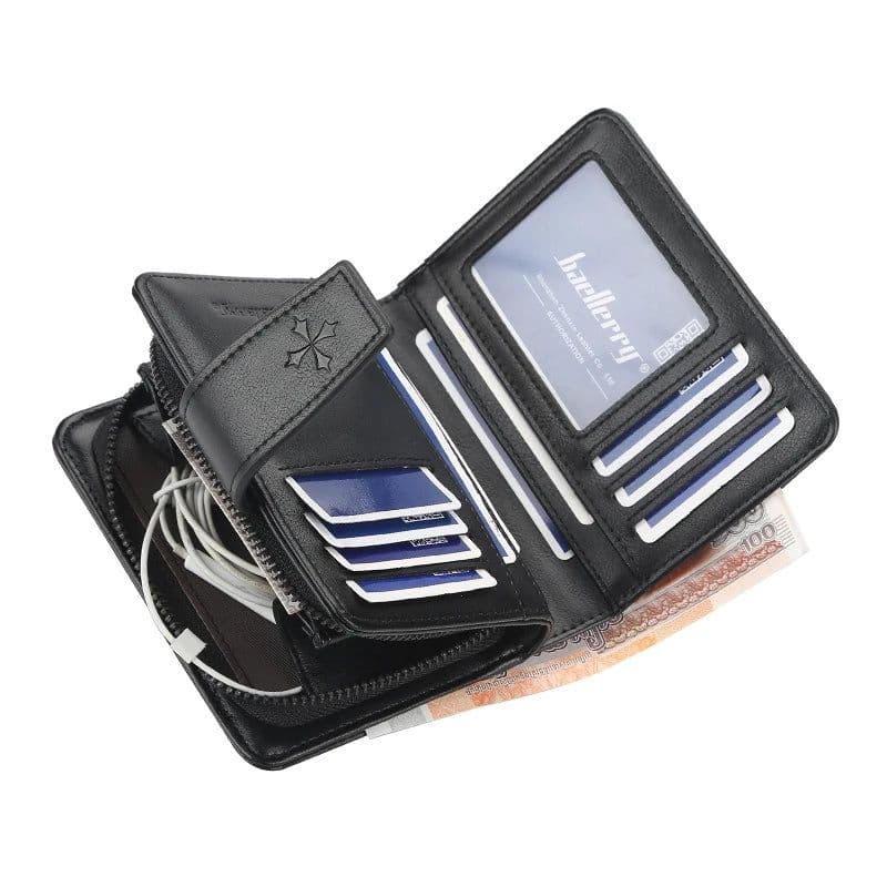image-New Business Men Wallets Zipper Card Holder High Quality Male Purse New PU Leather Vintage Coin Holder Men Wallets