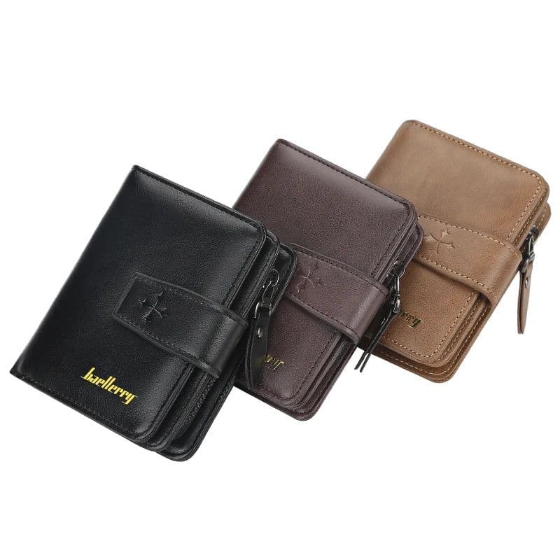 image-New Business Men Wallets Zipper Card Holder High Quality Male Purse New PU Leather Vintage Coin Holder Men Wallets