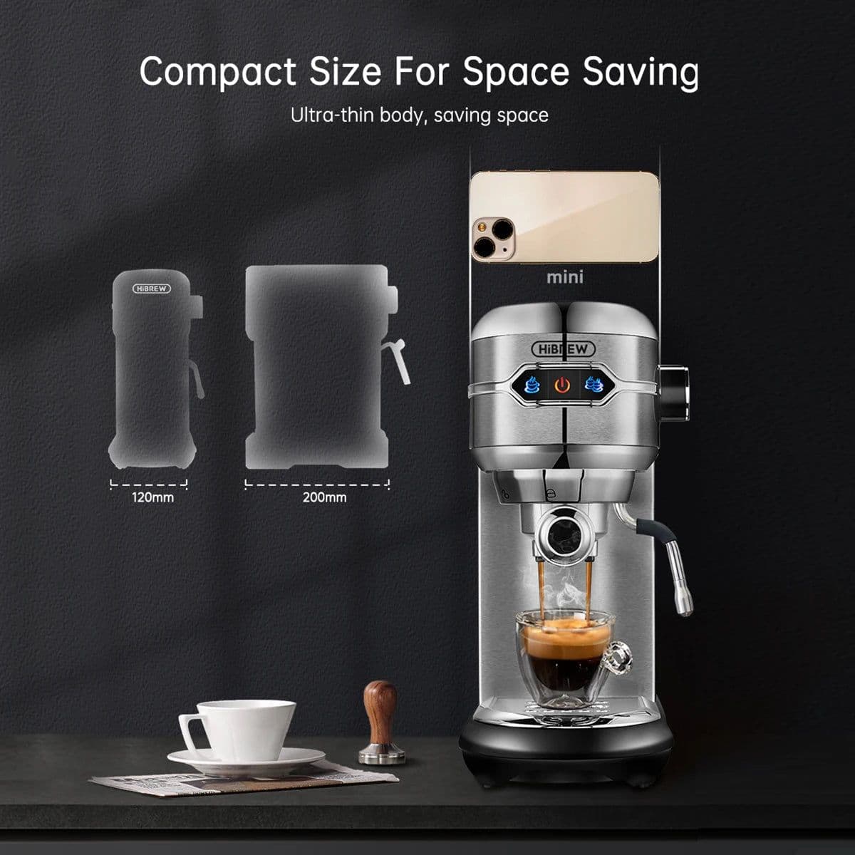 image-HiBREW Coffee Maker Cafetera 19 Bar Inox Semi Automatic Super Slim ESE POD& Powder Espresso Cappuccino Machine Hot Water H11