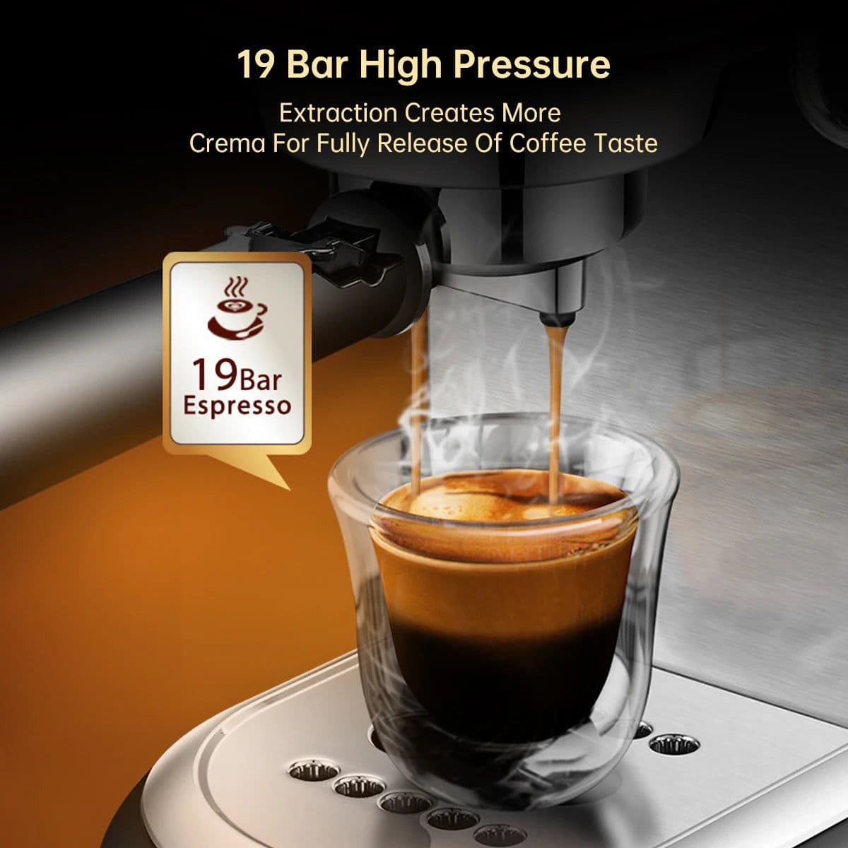 image-HiBREW Coffee Maker Cafetera 19 Bar Inox Semi Automatic Super Slim ESE POD& Powder Espresso Cappuccino Machine Hot Water H11