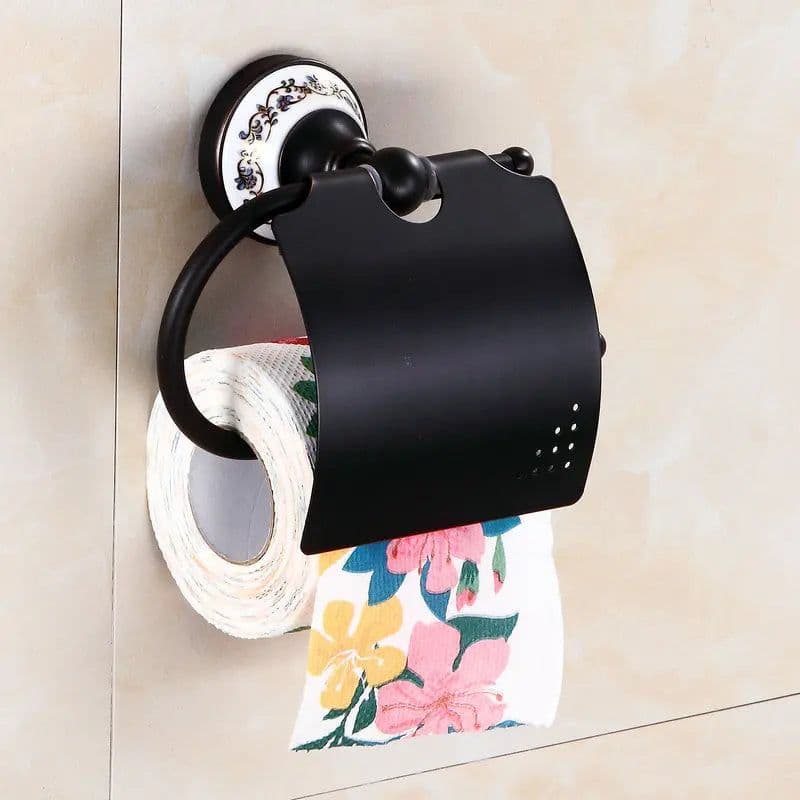 image-Oil Black Bronze Brushed Bathroom Accessories Towel Shelf Towel Bar Paper Holder Cloth Hook Soap Dish Cup Holder Toilet Holder