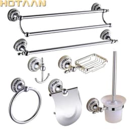 image-Luxury Towel Rack Wall Mounted Bathroom Accessories Set Ceramic Stainless Steel Bath Hardware Sets Chrome Toilet Brush Holder