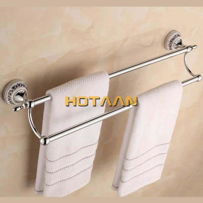 image-Luxury Towel Rack Wall Mounted Bathroom Accessories Set Ceramic Stainless Steel Bath Hardware Sets Chrome Toilet Brush Holder