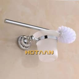 image-Luxury Towel Rack Wall Mounted Bathroom Accessories Set Ceramic Stainless Steel Bath Hardware Sets Chrome Toilet Brush Holder