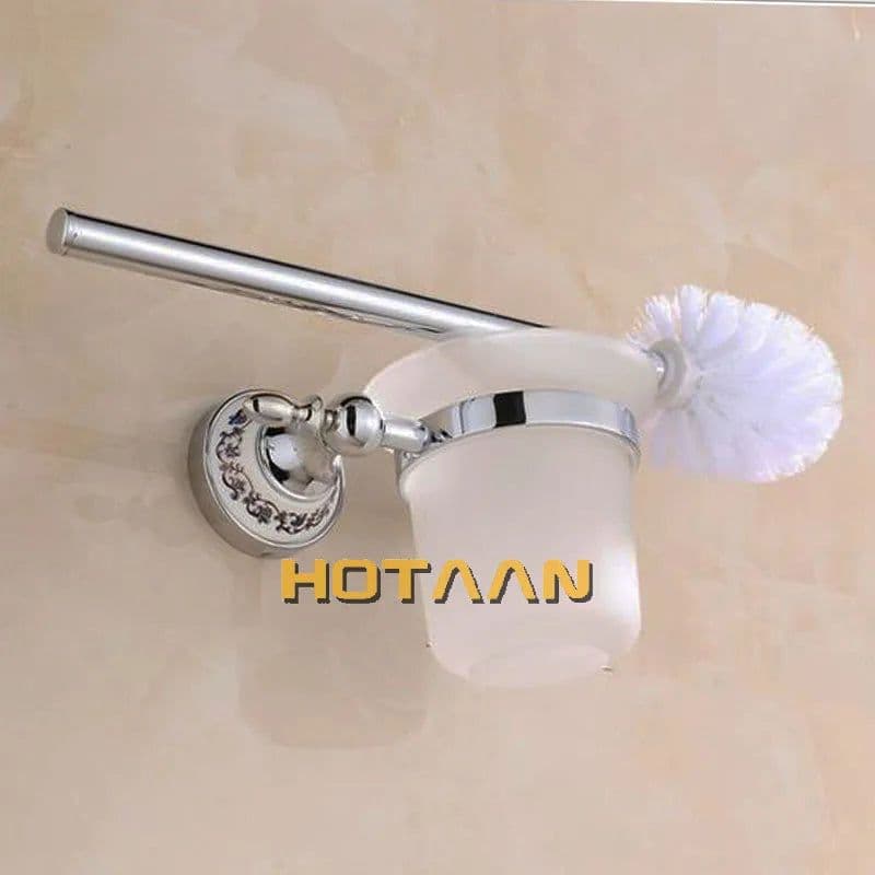 image-Luxury Towel Rack Wall Mounted Bathroom Accessories Set Ceramic Stainless Steel Bath Hardware Sets Chrome Toilet Brush Holder