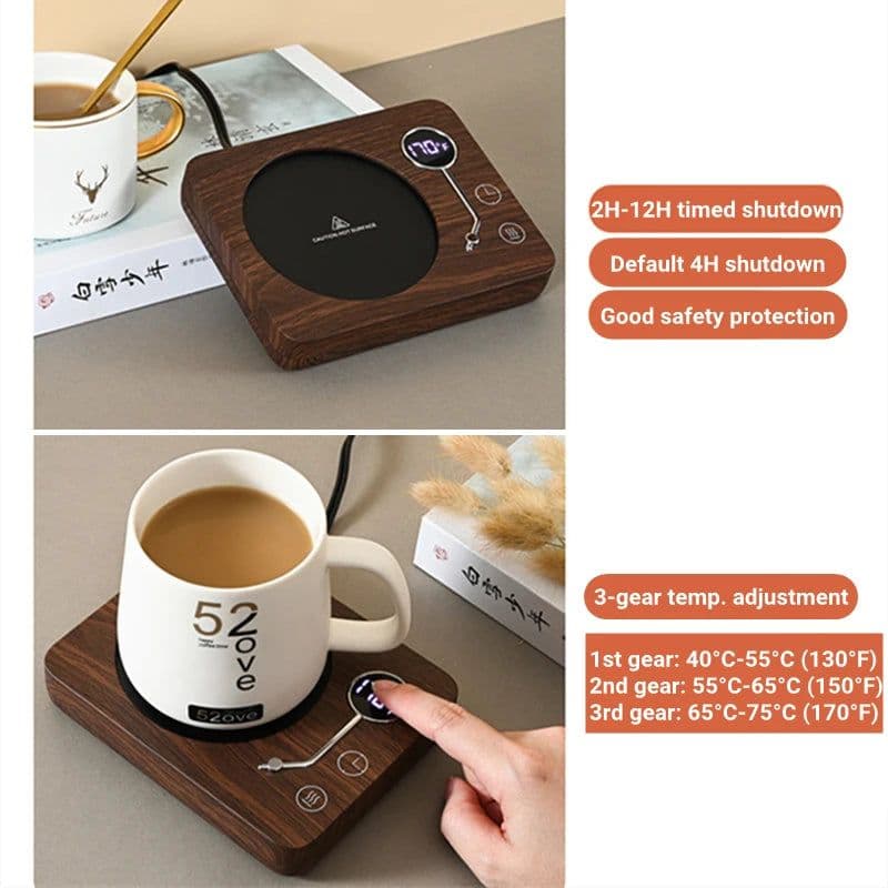 image-Smart Coffee Mug Warmer Electric Heating Coaster for Milk Tea Water 3 Temperature Setting Timing-off Cup Heater Keep Drinks Warm