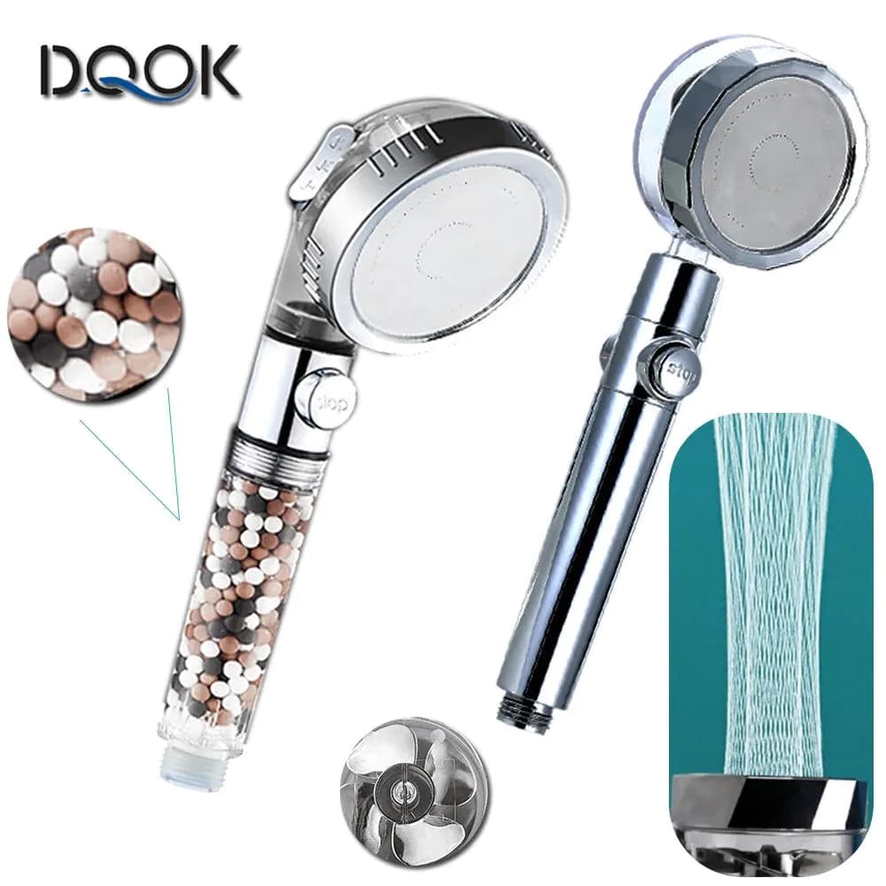 image-Shower Head Water Saving Flow 360 Degrees Rotating With Small Fan ABS Rain High Pressure spray Nozzle Bathroom Accessories