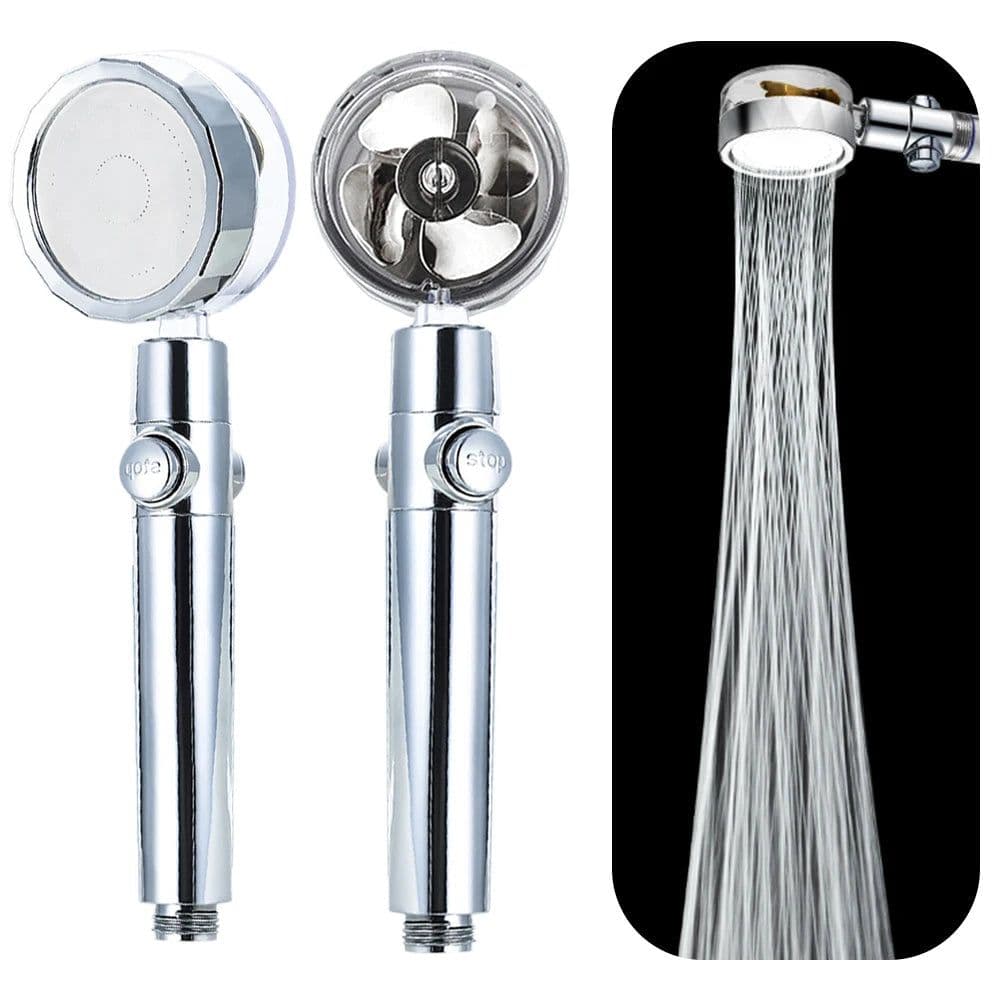image-Shower Head Water Saving Flow 360 Degrees Rotating With Small Fan ABS Rain High Pressure spray Nozzle Bathroom Accessories