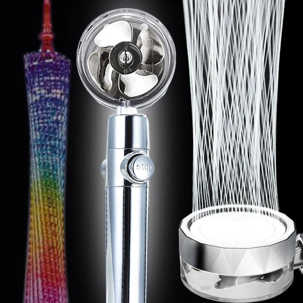 image-Shower Head Water Saving Flow 360 Degrees Rotating With Small Fan ABS Rain High Pressure spray Nozzle Bathroom Accessories