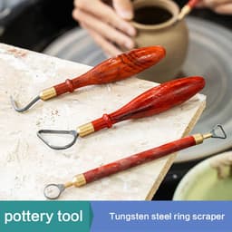 image-pottery Tools Tungsten Steel Cutter Head Clay Scraper Trimming Tools Texture Ring Knife Mahogany high quality engraving tool