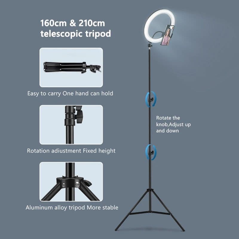 image-Selfie Ring Light Photography Led Rim Of Lamp with Optional Mobile Holder Mounting Tripod Stand Ringlight For Live Video Stream