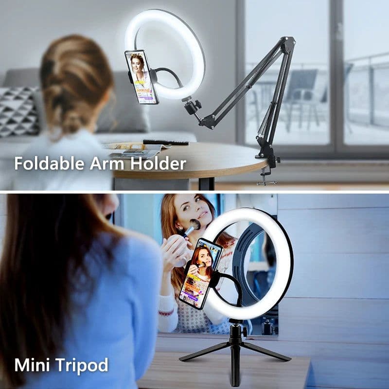 image-Selfie Ring Light Photography Led Rim Of Lamp with Optional Mobile Holder Mounting Tripod Stand Ringlight For Live Video Stream