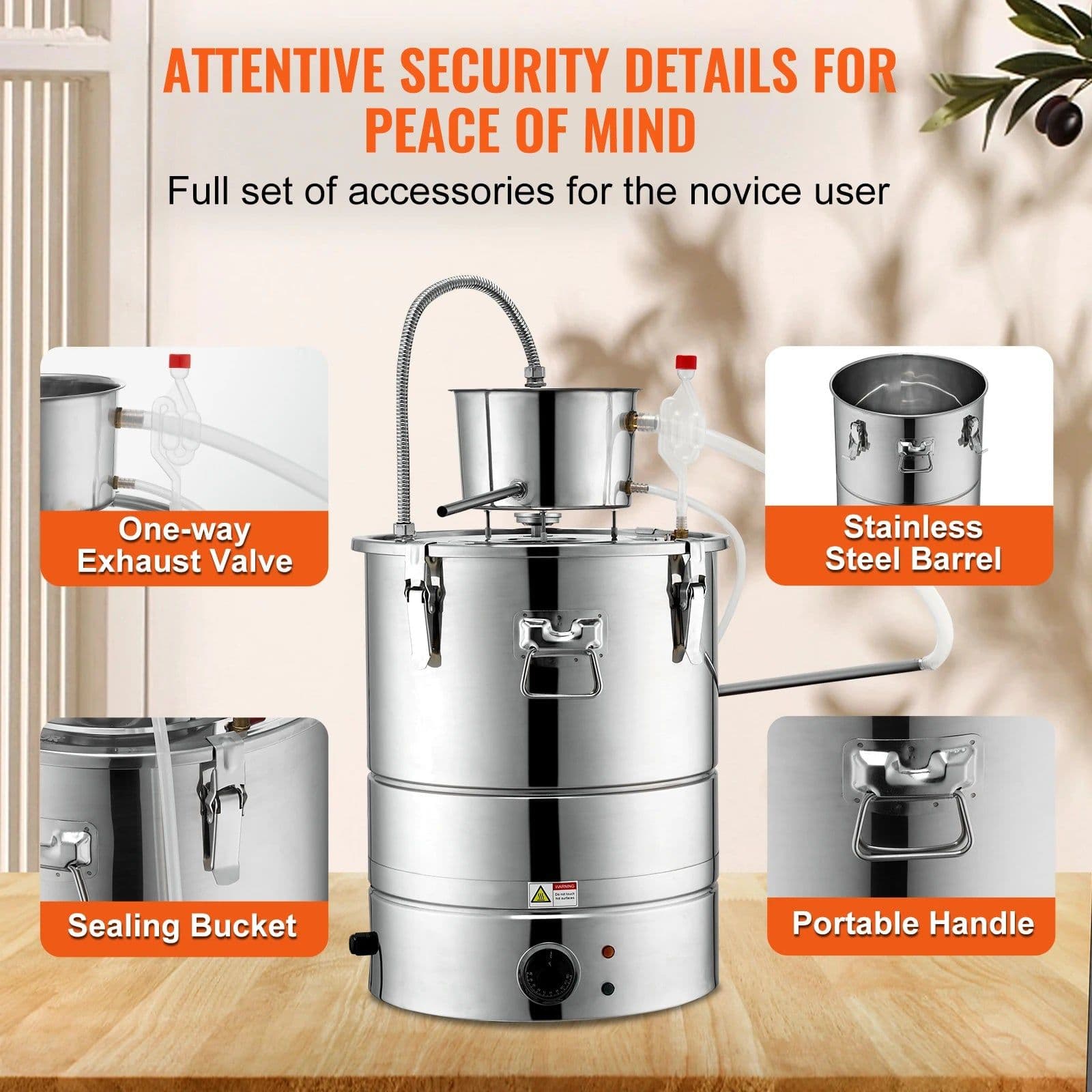 image-VEVOR 30/50L Stainless Steel Alcohol Distiller Alcohol Still Essential Oil Brewing DIY Whisky Wine Brandy Distillery Home Use