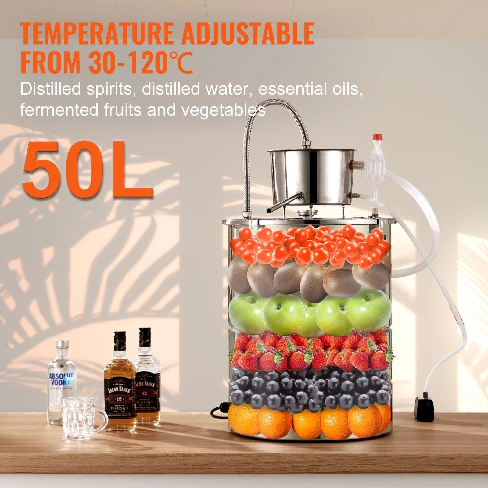 image-VEVOR 30/50L Stainless Steel Alcohol Distiller Alcohol Still Essential Oil Brewing DIY Whisky Wine Brandy Distillery Home Use