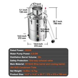 image-VEVOR 30/50L Stainless Steel Alcohol Distiller Alcohol Still Essential Oil Brewing DIY Whisky Wine Brandy Distillery Home Use