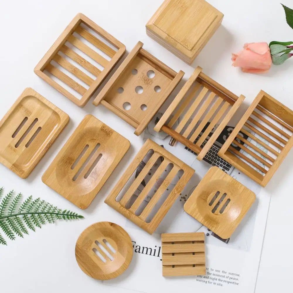 image-Natural Environmen Bamboo Soap Dish Wooden Soap Tray Holder Storage Soap Rack Plate Box Container for Bath Shower Plate Bathroom