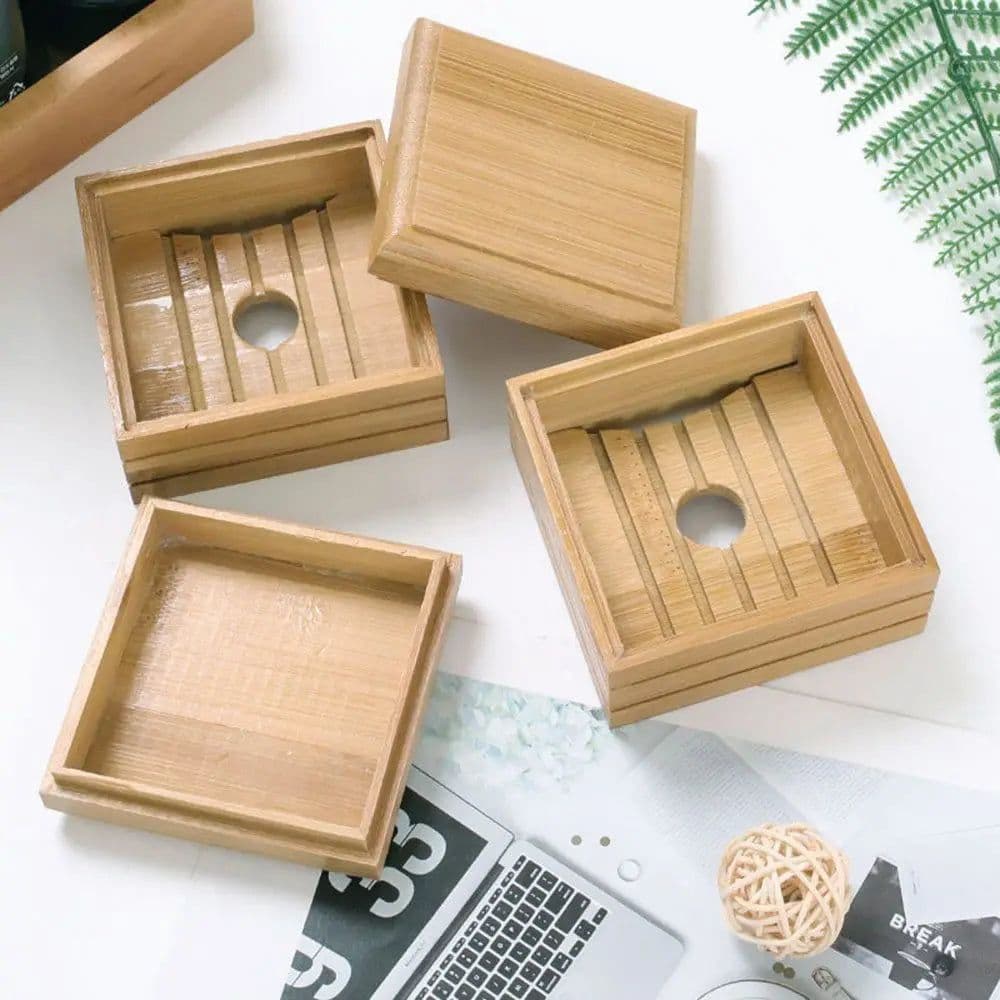 image-Natural Environmen Bamboo Soap Dish Wooden Soap Tray Holder Storage Soap Rack Plate Box Container for Bath Shower Plate Bathroom