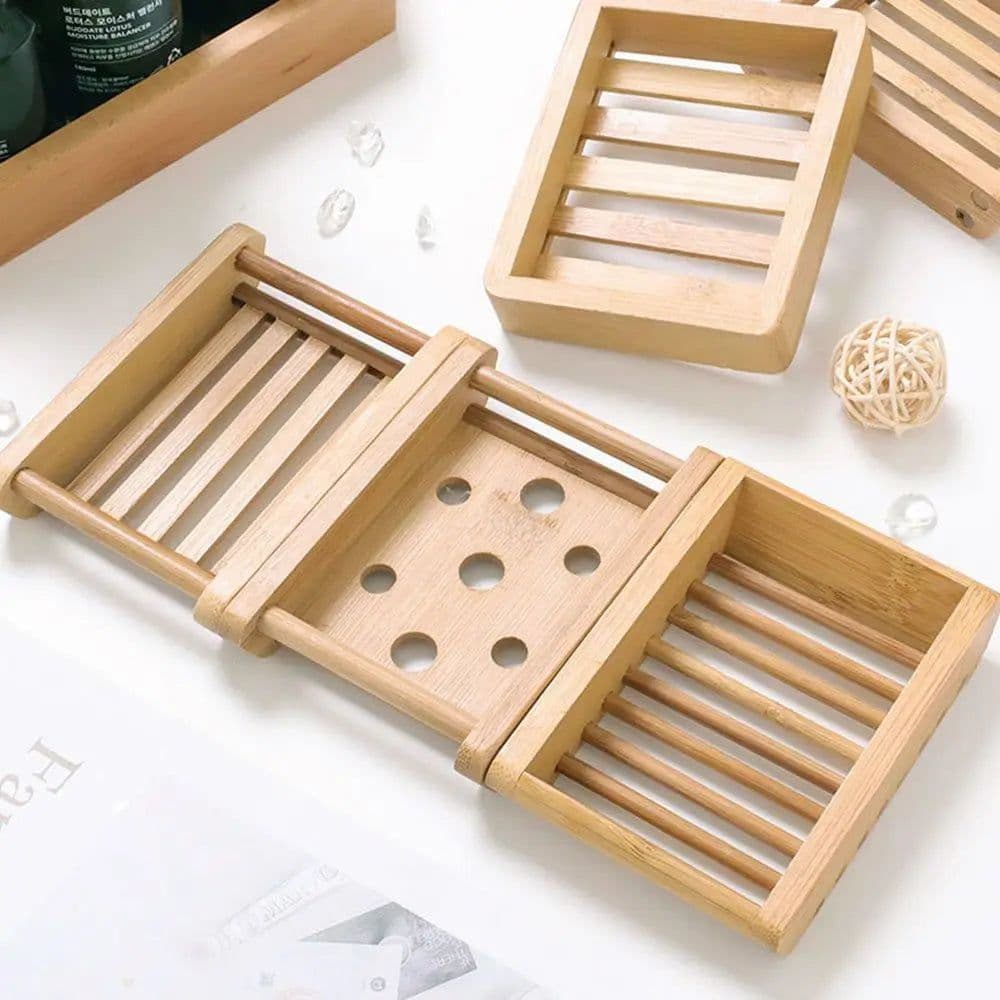 image-Natural Environmen Bamboo Soap Dish Wooden Soap Tray Holder Storage Soap Rack Plate Box Container for Bath Shower Plate Bathroom