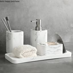 image-Bathroom Four Piece Set Resin Marble Bathroom Set Wash Sets Lotion Bottle Mouthwash Cup Cotton Swab Box Tray Soap Dispenser