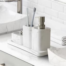 image-Bathroom Four Piece Set Resin Marble Bathroom Set Wash Sets Lotion Bottle Mouthwash Cup Cotton Swab Box Tray Soap Dispenser