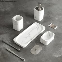 image-Bathroom Four Piece Set Resin Marble Bathroom Set Wash Sets Lotion Bottle Mouthwash Cup Cotton Swab Box Tray Soap Dispenser