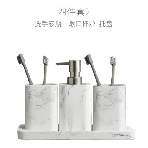 image-Bathroom Four Piece Set Resin Marble Bathroom Set Wash Sets Lotion Bottle Mouthwash Cup Cotton Swab Box Tray Soap Dispenser