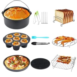 image-7 Inch/8 Inch Air Fryer Accessories Set Food-grade Airfryer Accessories with Cake Basket Pizza Pan Stainless Steel Skewer Rack