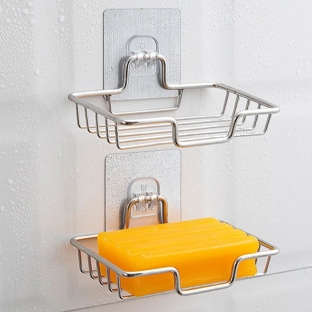 image-Soap Rack Wall Mounted Soap Holder Stainless Steel Soap Sponge Dish Bathroom Accessories Soap Dishes Self Adhesive
