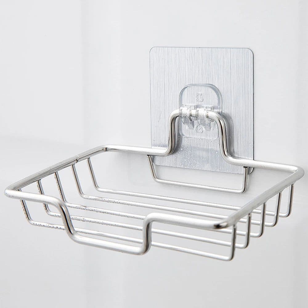 image-Soap Rack Wall Mounted Soap Holder Stainless Steel Soap Sponge Dish Bathroom Accessories Soap Dishes Self Adhesive
