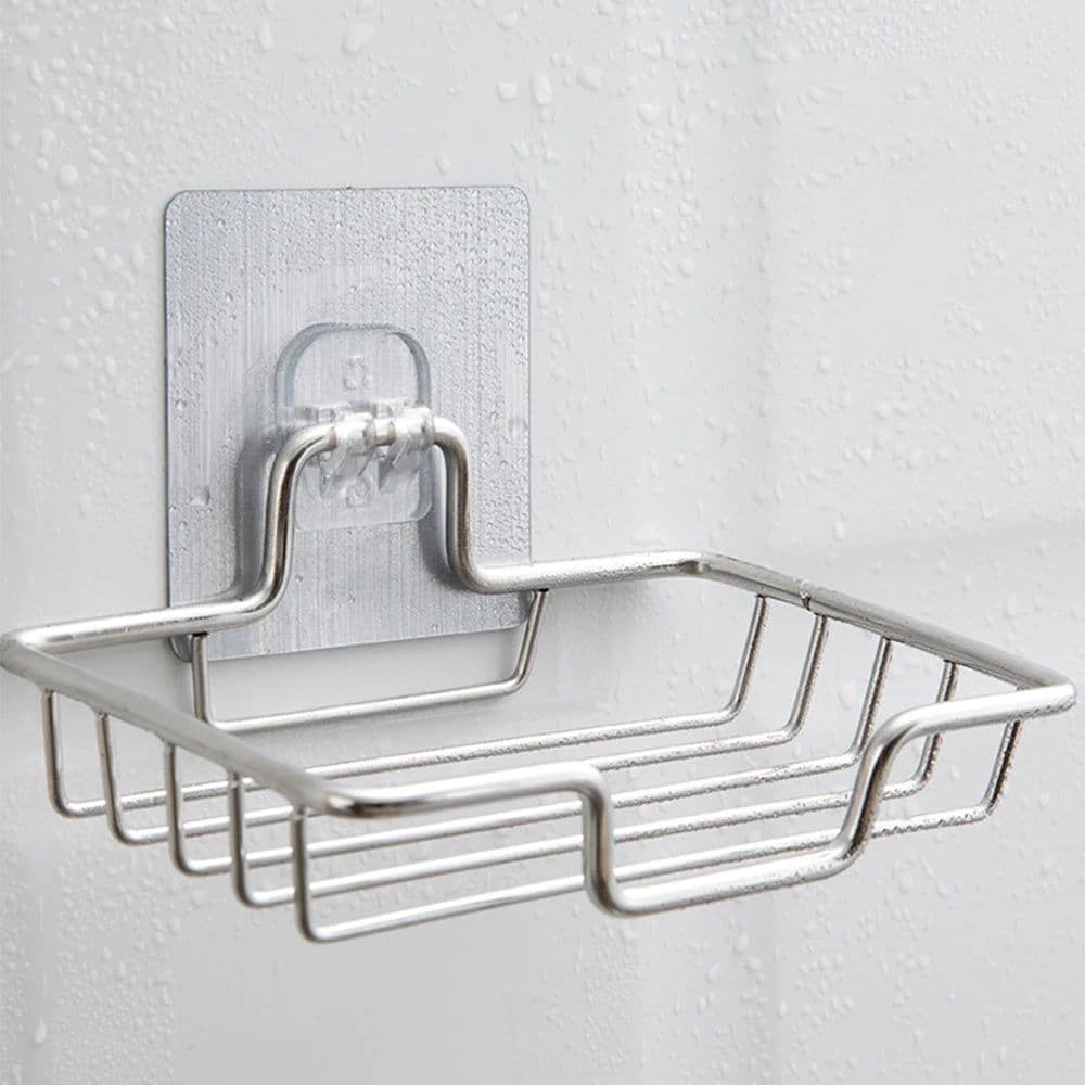 image-Soap Rack Wall Mounted Soap Holder Stainless Steel Soap Sponge Dish Bathroom Accessories Soap Dishes Self Adhesive