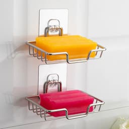 image-Soap Rack Wall Mounted Soap Holder Stainless Steel Soap Sponge Dish Bathroom Accessories Soap Dishes Self Adhesive