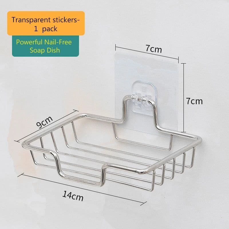 image-Soap Rack Wall Mounted Soap Holder Stainless Steel Soap Sponge Dish Bathroom Accessories Soap Dishes Self Adhesive