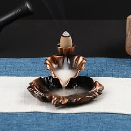 image-Leaf Tower Incense Ceramic Burner Fragrance Holder Backflow Censer Creative Aromatherapy Smoke Reflux Incense Stick Incense 1PC