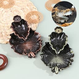 image-Leaf Tower Incense Ceramic Burner Fragrance Holder Backflow Censer Creative Aromatherapy Smoke Reflux Incense Stick Incense 1PC