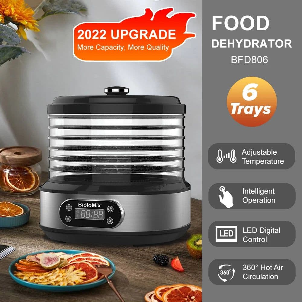 image-BioloMix BPA FREE 5 Trays Food Dryer Dehydrator with Digital Timer and Temperature Control for Fruit Vegetable Meat Beef Jerky