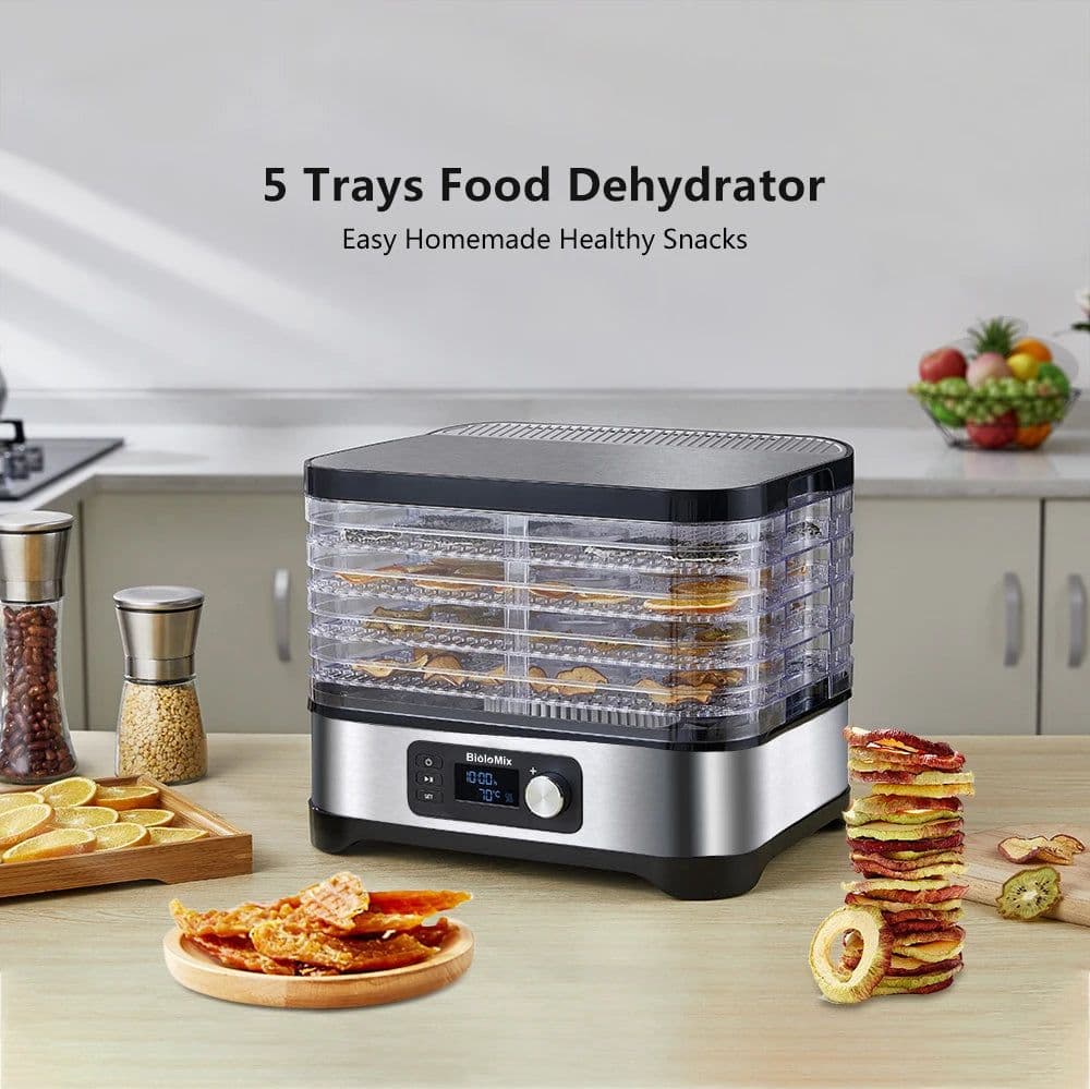 image-BioloMix BPA FREE 5 Trays Food Dryer Dehydrator with Digital Timer and Temperature Control for Fruit Vegetable Meat Beef Jerky