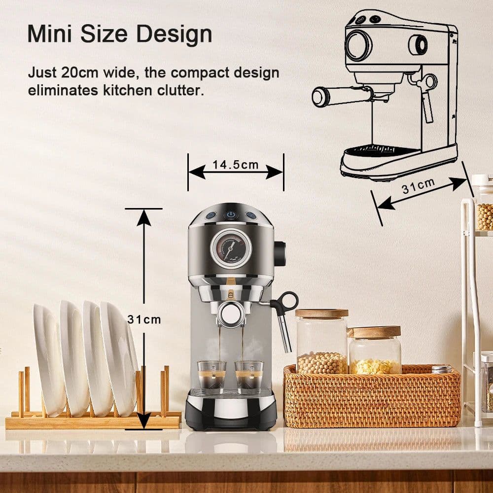image-BioloMix 20 Bar Semi Automatic Coffee Machine, with Milk Steam Frother Wand,for Espresso,Cappuccino,Latte and Mocha