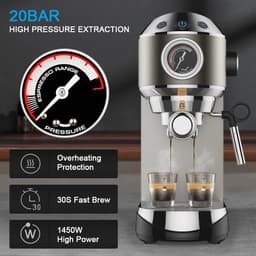 image-BioloMix 20 Bar Semi Automatic Coffee Machine, with Milk Steam Frother Wand,for Espresso,Cappuccino,Latte and Mocha