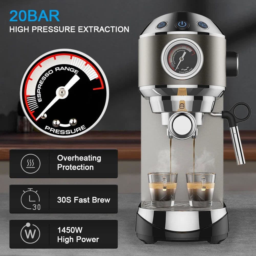image-BioloMix 20 Bar Semi Automatic Coffee Machine, with Milk Steam Frother Wand,for Espresso,Cappuccino,Latte and Mocha