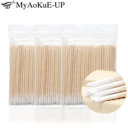 image-300pcs Disposable Ultra-small Cotton Swab Lint Free Micro Brushes Wood Cotton Buds Swabs Eyelash Extension Glue Removing Tools
