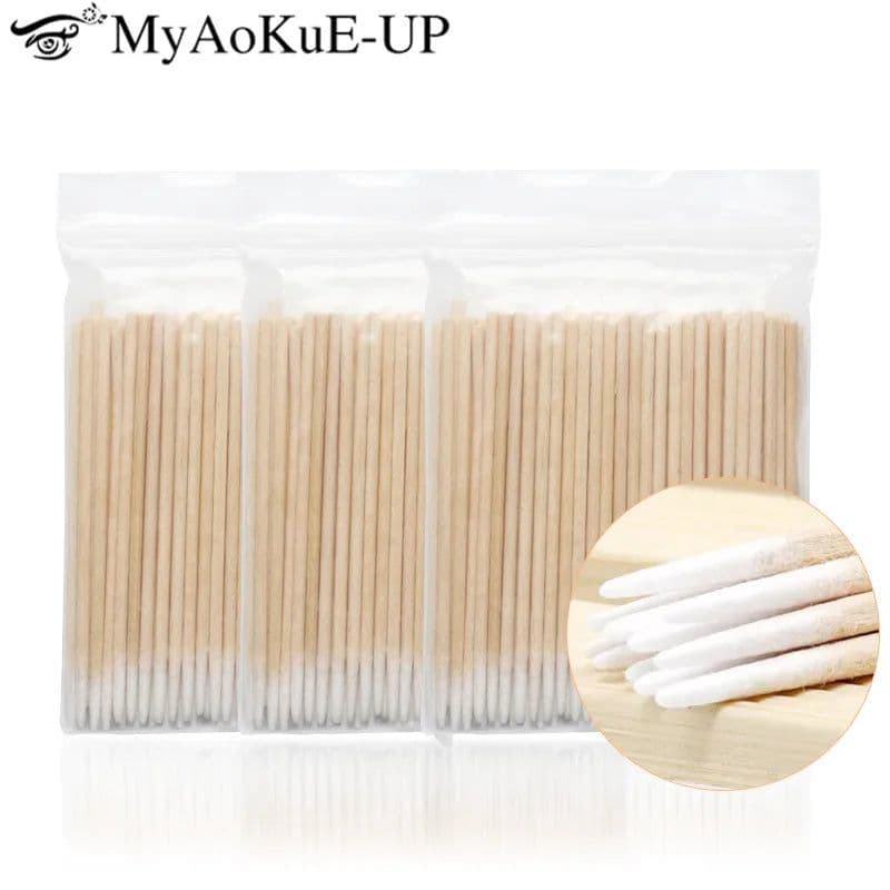 image-300pcs Disposable Ultra-small Cotton Swab Lint Free Micro Brushes Wood Cotton Buds Swabs Eyelash Extension Glue Removing Tools