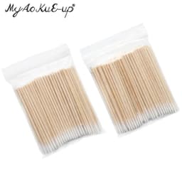 image-300pcs Disposable Ultra-small Cotton Swab Lint Free Micro Brushes Wood Cotton Buds Swabs Eyelash Extension Glue Removing Tools