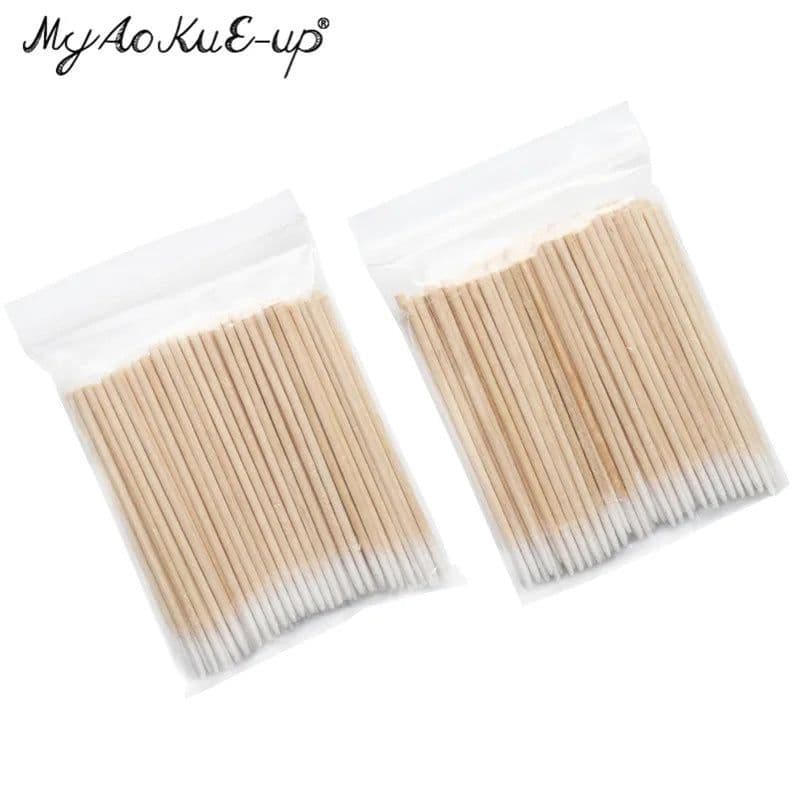 image-300pcs Disposable Ultra-small Cotton Swab Lint Free Micro Brushes Wood Cotton Buds Swabs Eyelash Extension Glue Removing Tools