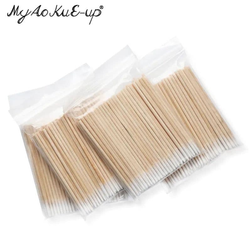 image-300pcs Disposable Ultra-small Cotton Swab Lint Free Micro Brushes Wood Cotton Buds Swabs Eyelash Extension Glue Removing Tools