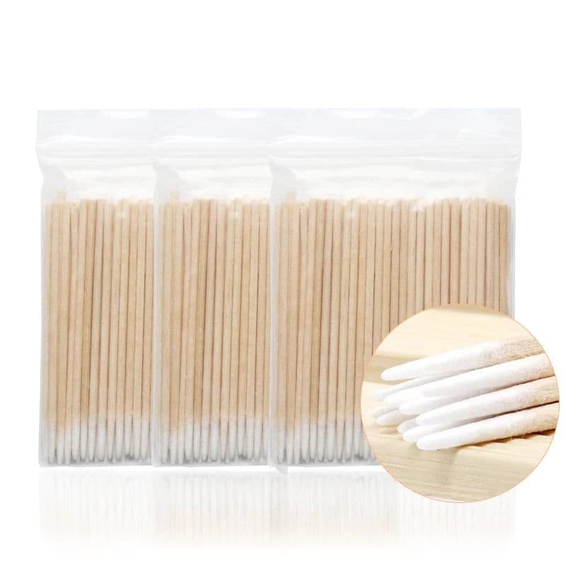 image-300pcs Disposable Ultra-small Cotton Swab Lint Free Micro Brushes Wood Cotton Buds Swabs Eyelash Extension Glue Removing Tools