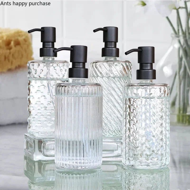 image-Transparent Glass Lotion Bottle Hand Sanitizer Bottle Shampoo Bottles Shower Gel Bottles Bathroom Accessories Soap Dispenser